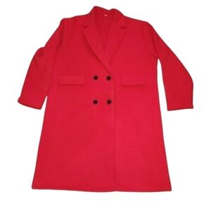 NEW Red Double-Breasted Coat 2XL Soft Polyester Black Buttons Classic Style